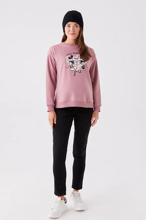 Crew Neck Mickey Mouse® Printed Maternity Sweatshirt Dried Rose - 8448