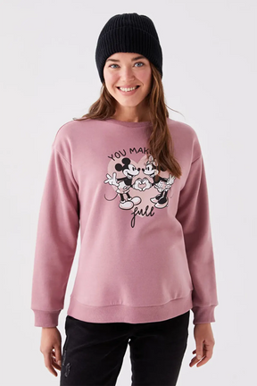 Crew Neck Mickey Mouse® Printed Maternity Sweatshirt Dried Rose - 8448