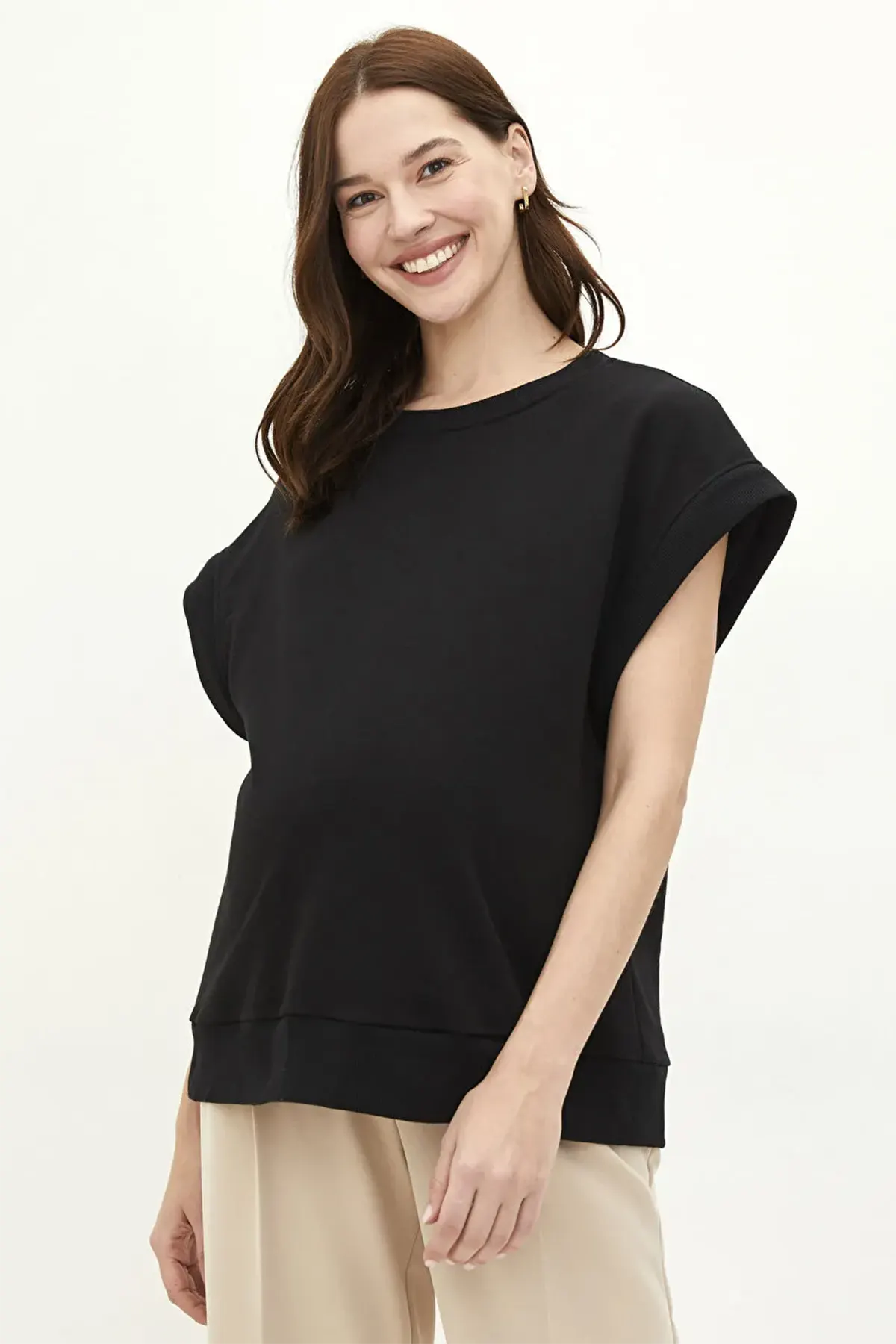 Crew Neck Straight Maternity Sweatshirt Black - 8462