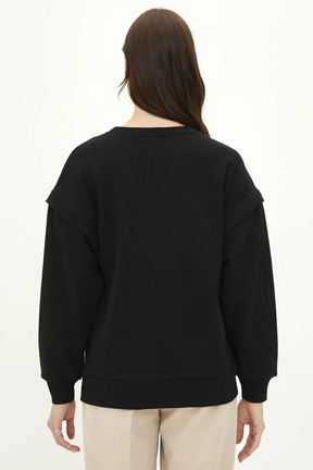 Crew Neck Straight Maternity Sweatshirt Black - 8462