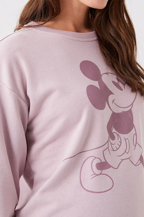 Crew Neck Mickey Mouse® Printed Long Sleeve Maternity Sweatshirt Lilac - 8469