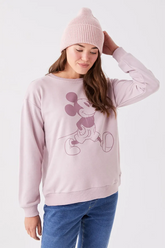 Crew Neck Mickey Mouse® Printed Long Sleeve Maternity Sweatshirt Lilac - 8469