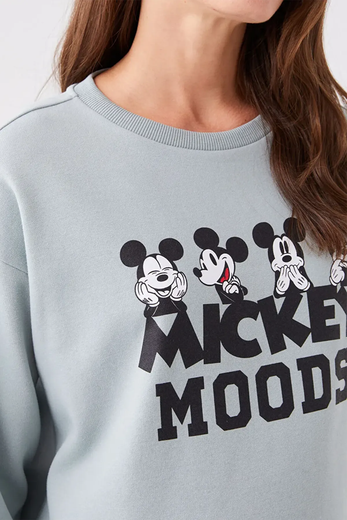 Crew Neck Mickey Mouse® Printed Maternity Sweatshirt Green - 8474