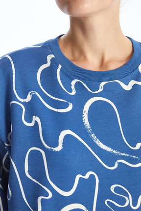 Crew Neck Patterned Maternity Sweatshirt Blue - 8481