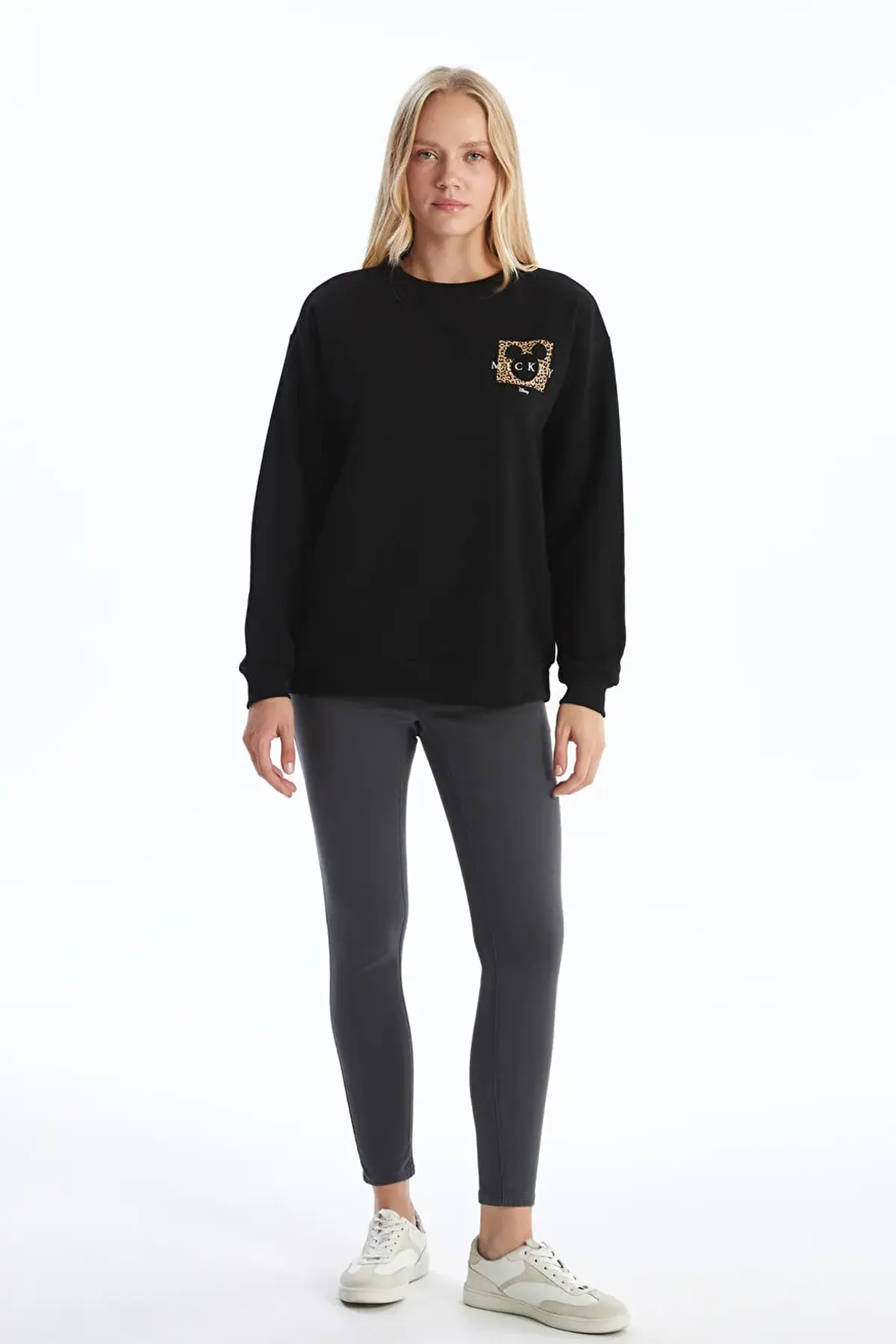 Crew Neck Mickey Mouse® Printed Maternity Sweatshirt Black - 8483