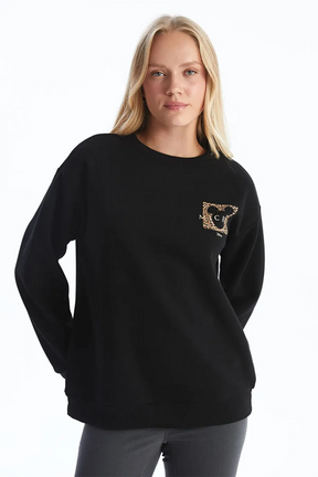 Crew Neck Mickey Mouse® Printed Maternity Sweatshirt Black - 8483