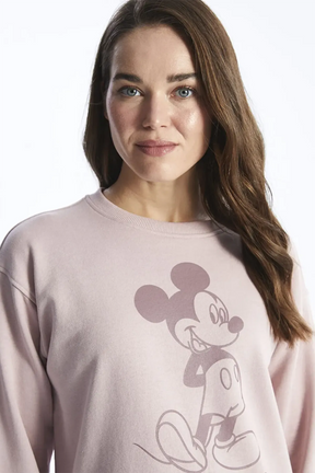 Crew Neck Mickey Mouse® Printed Maternity Sweatshirt Pink - 8486