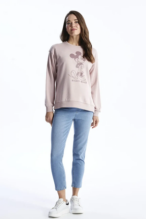 Crew Neck Mickey Mouse® Printed Maternity Sweatshirt Pink - 8486