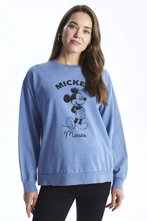 Crew Neck Mickey Mouse® Printed Long Sleeve Maternity Sweatshirt Blue - 8487