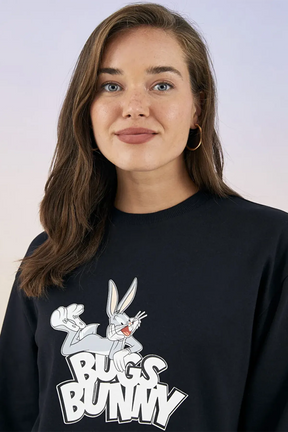 Crew Neck Bugs Bunny® Printed Cotton Maternity Sweatshirt Black - 8488