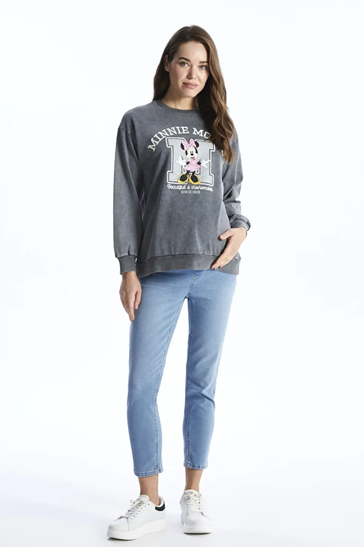 Crew Neck Minnie Mouse® Printed Maternity Sweatshirt Anthracite - 8490