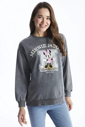 Crew Neck Minnie Mouse® Printed Maternity Sweatshirt Anthracite - 8490