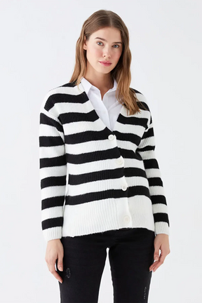 V-Neck Color-Block Maternity Knitted Cardigan Black - 8539