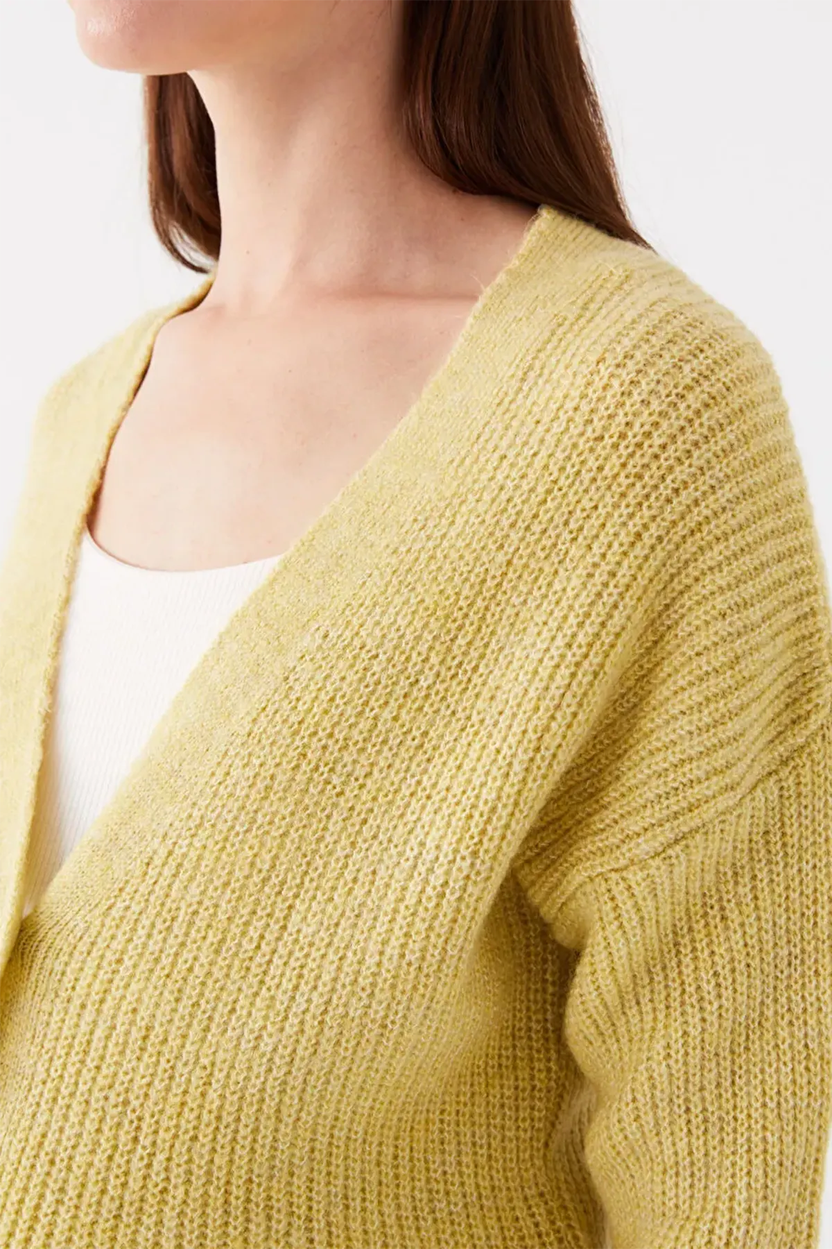 V-Neck Plain Maternity Knitted Cardigan Yellow - 8539