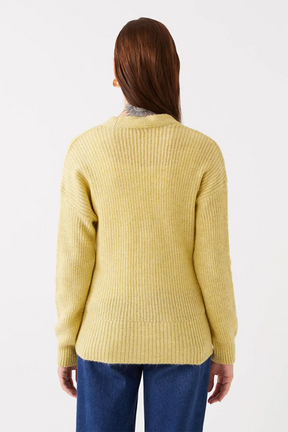 V-Neck Plain Maternity Knitted Cardigan Yellow - 8539