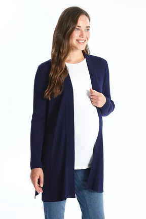 Shawl Collar Plain Maternity Knit Cardigan Navy Blue - 8544