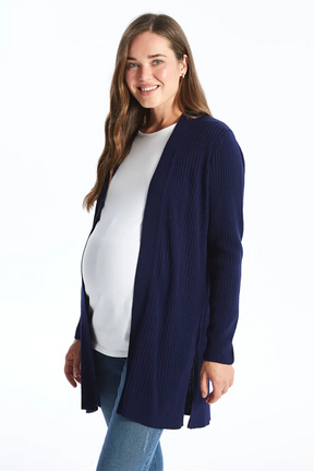 Shawl Collar Plain Maternity Knit Cardigan Navy Blue - 8544