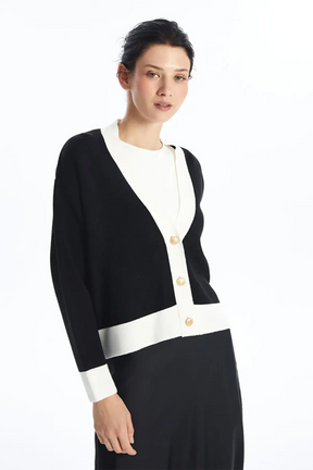 V-Neck Straight Oversized Maternity Knit Cardigan Black - 8564