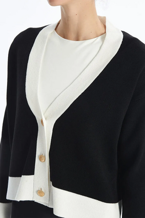 V-Neck Straight Oversized Maternity Knit Cardigan Black - 8564