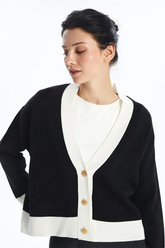 V-Neck Straight Oversized Maternity Knit Cardigan Black - 8564