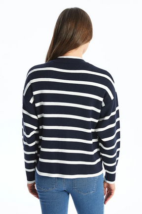 V-Neck Striped Maternity Knit Cardigan Navy Blue - 8567