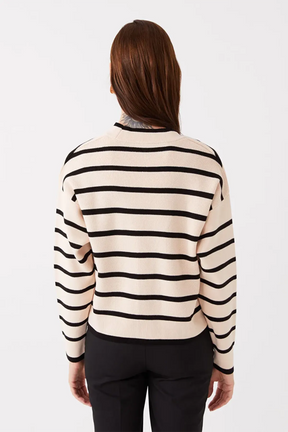 V-Neck Striped Maternity Knit Cardigan Black - 8587