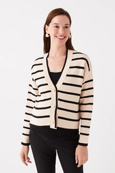 V-Neck Striped Maternity Knit Cardigan Black - 8587