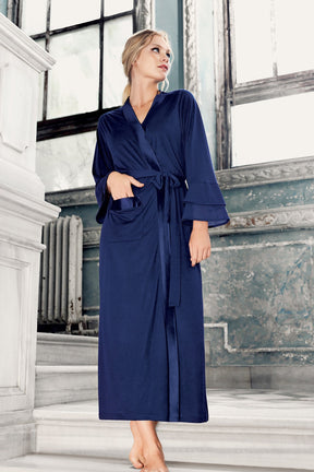 Satin Bias Maternity Robe Navy Blue - 8600