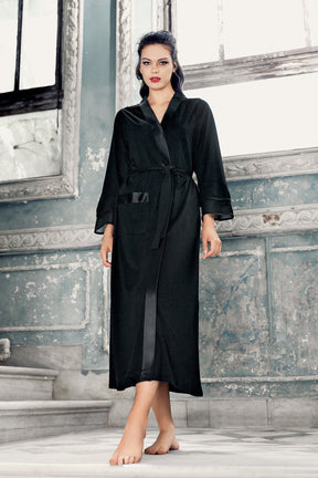 Satin Bias Maternity Robe Black - 8600