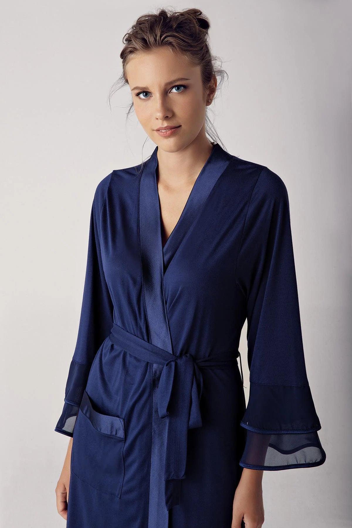 Satin Bias Maternity Robe Navy Blue - 8600