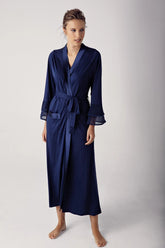 Satin Bias Maternity Robe Navy Blue - 8600