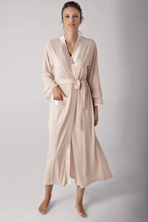 Satin Bias Maternity Robe Beige - 8600