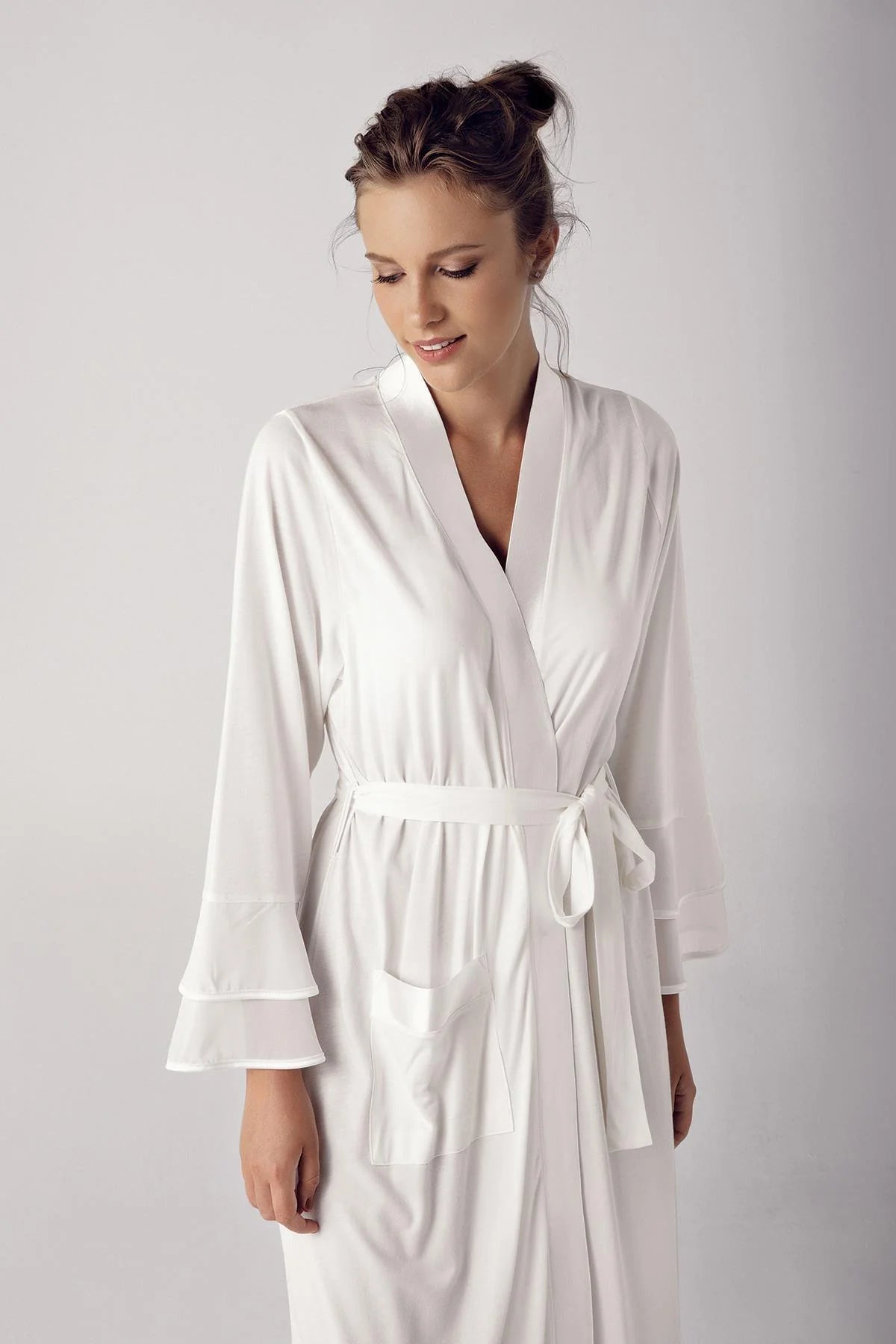 Satin Bias Maternity Robe Ecru - 8600