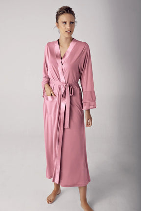 Satin Bias Maternity Robe Dried Rose - 8600