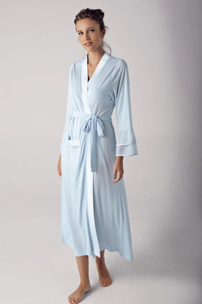 Satin Bias Maternity Robe Blue - 8600