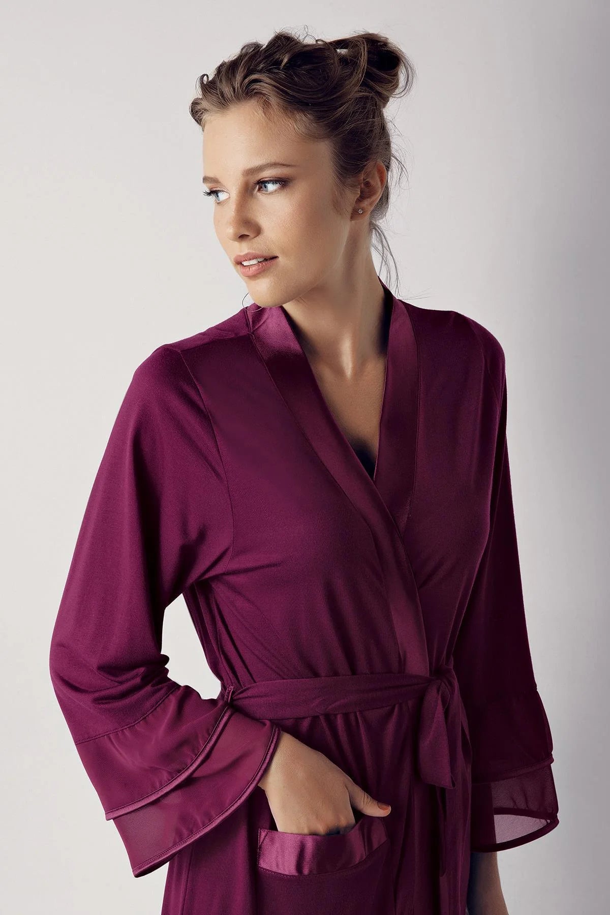 Satin Bias Maternity Robe Plum - 8600