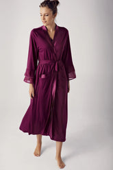 Satin Bias Maternity Robe Plum - 8600