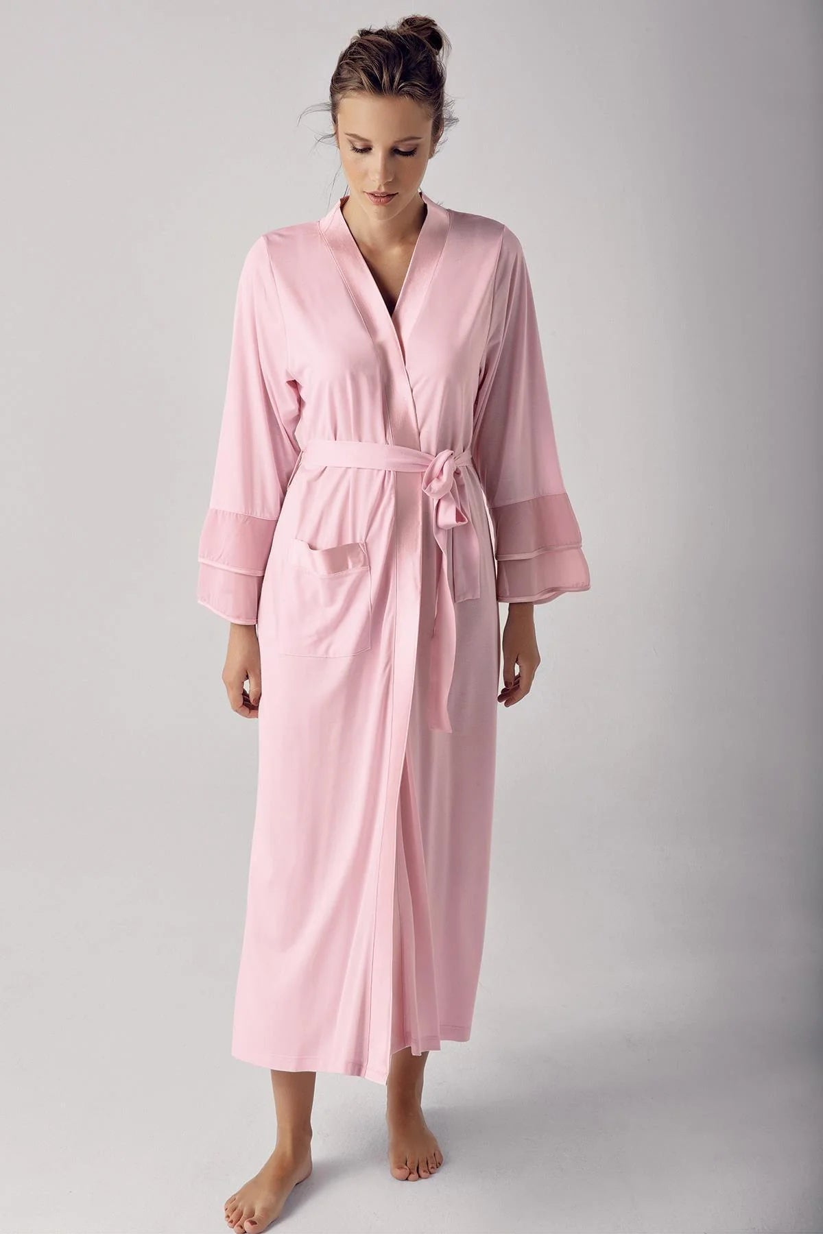 Satin Bias Maternity Robe Powder - 8600