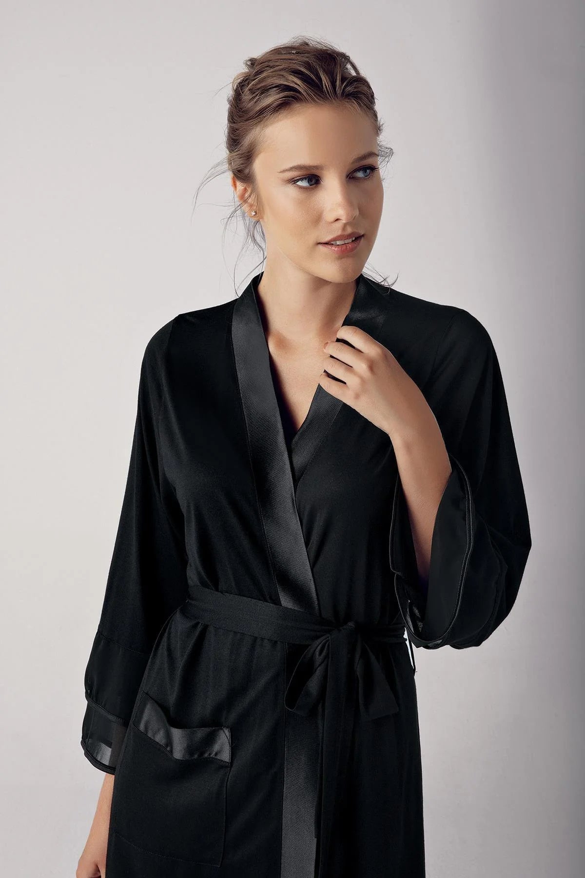 Satin Bias Maternity Robe Black - 8600