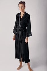 Satin Bias Maternity Robe Black - 8600