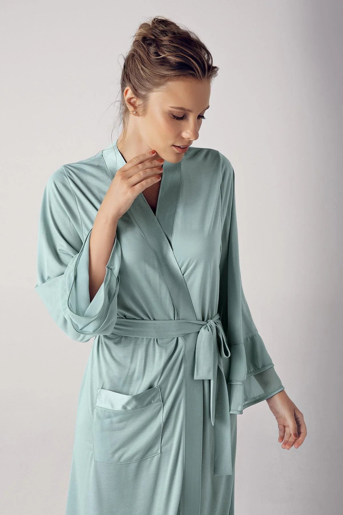 Satin Bias Maternity Robe Green - 8600