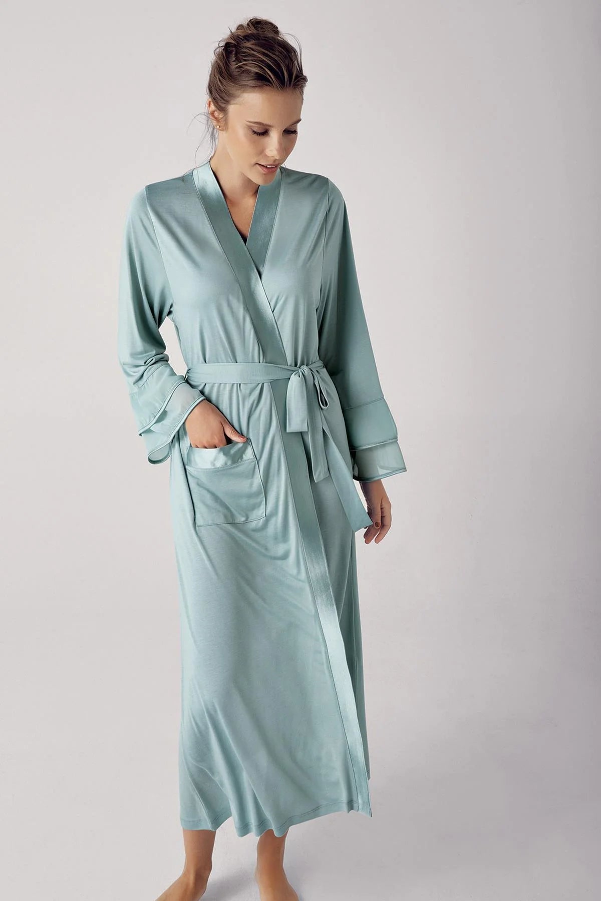 Satin Bias Maternity Robe Green - 8600