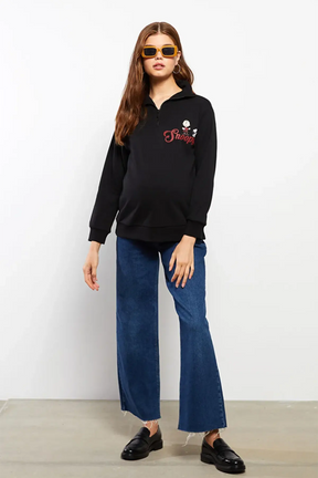 High Neck Snoopy® Printed Maternity Sweatshirt Black - 8838