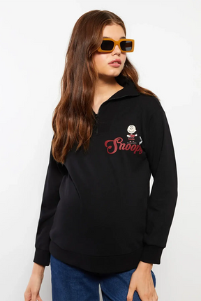 High Neck Snoopy® Printed Maternity Sweatshirt Black - 8838