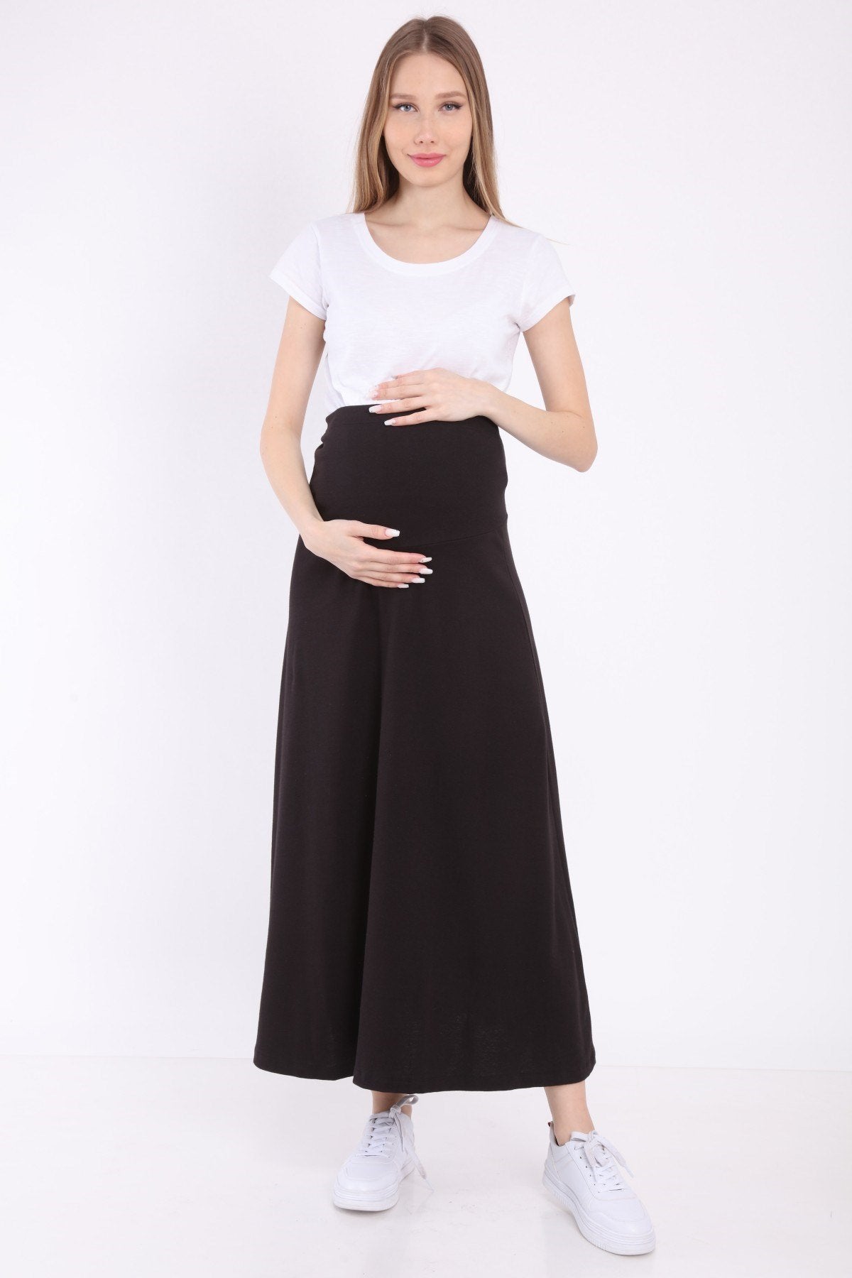 Adjustable Waist Cotton Maternity Skirt Black - ES9030