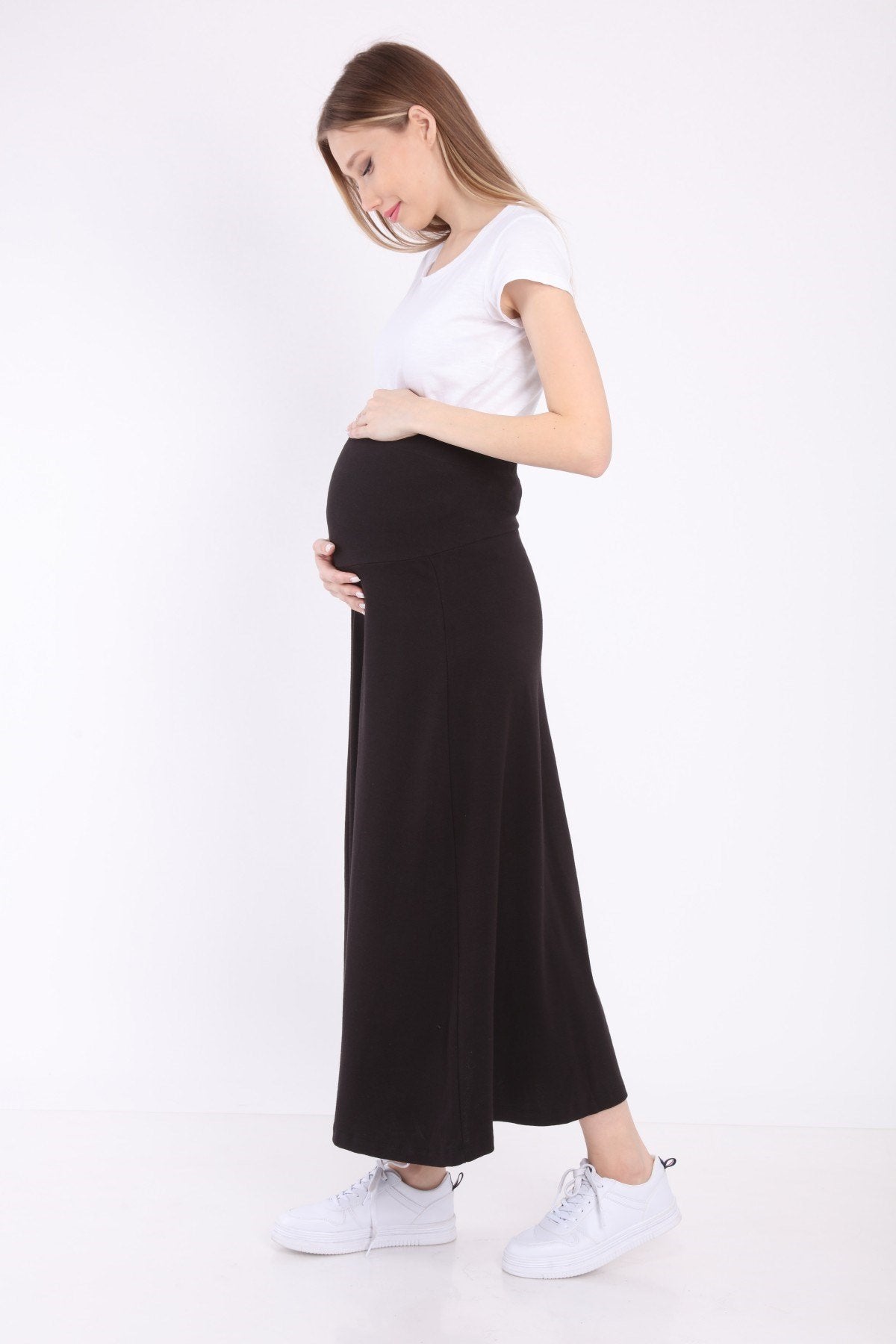 Adjustable Waist Cotton Maternity Skirt Black - ES9030