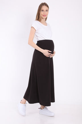 Adjustable Waist Cotton Maternity Skirt Black - ES9030