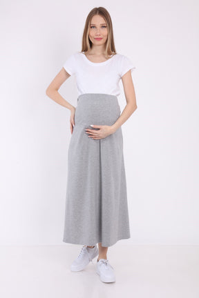 Adjustable Waist Cotton Maternity Skirt Grey - ES9031