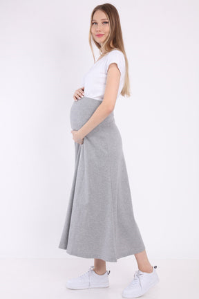 Adjustable Waist Cotton Maternity Skirt Grey - ES9031