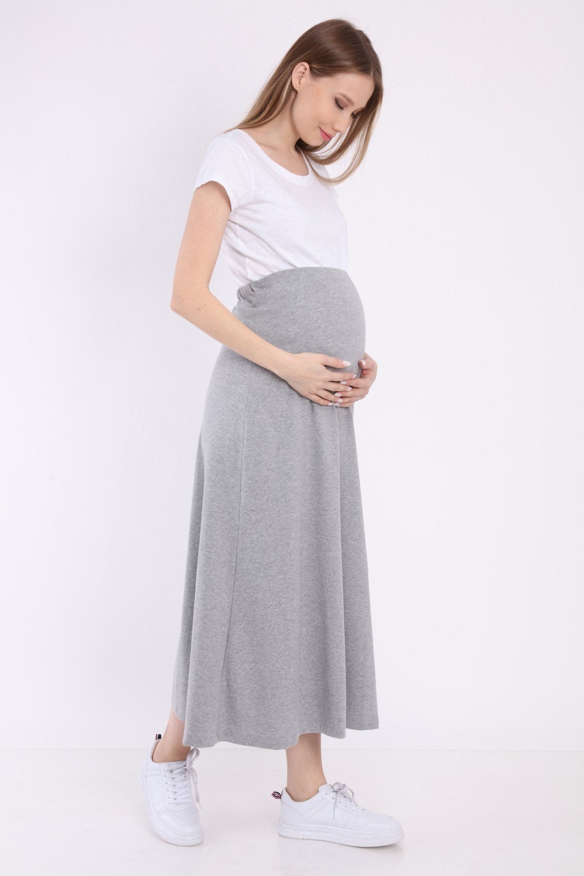 Adjustable Waist Cotton Maternity Skirt Grey - ES9031